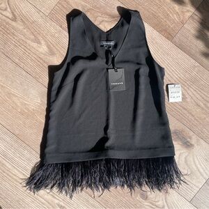 Trouvé Black Feather Trim Tank Top XS